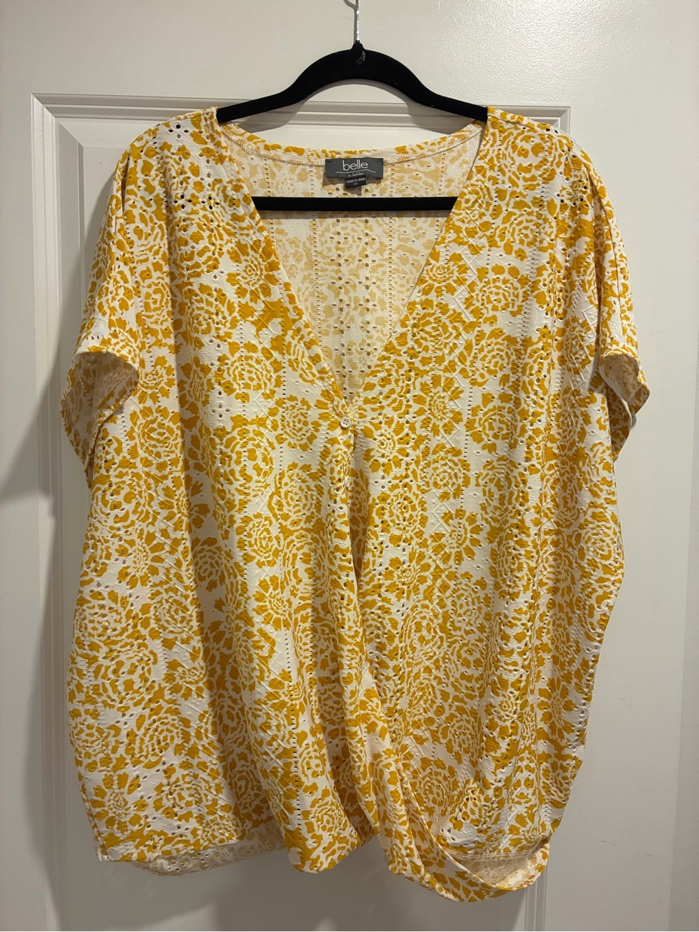 Yellow Floral V-Neck Twist-Front Blouse